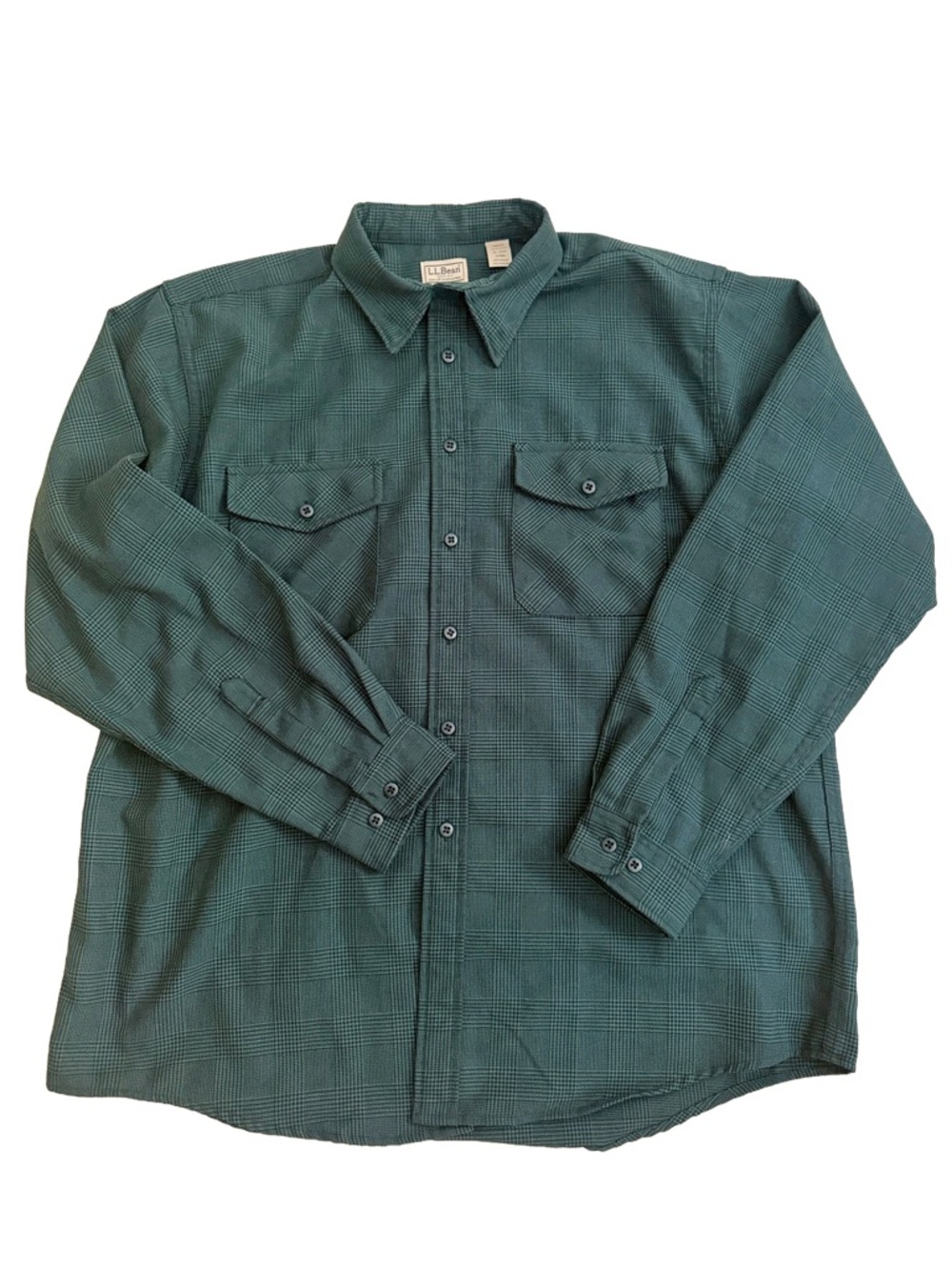 LL Bean Men’s Poly Blend Glen Plaid shirt Size XL